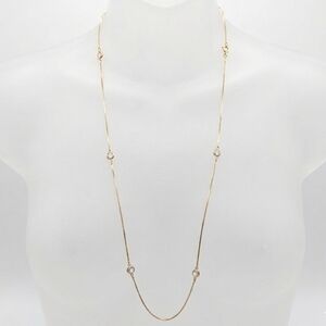 Vintage Gold Tone Necklace Bezel Crystals Long Chain Opera Length Delicate Luxe